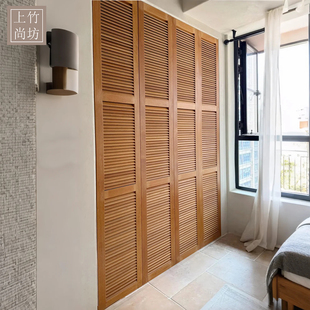 实木百叶柜门定制通风格 栅衣帽间竹门遮光阳台门窗隔断折叠百叶门