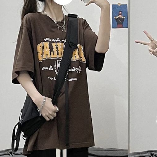 夏季正肩短袖t恤女2025韩版新款爆款设计感小众美式宽松显瘦上衣