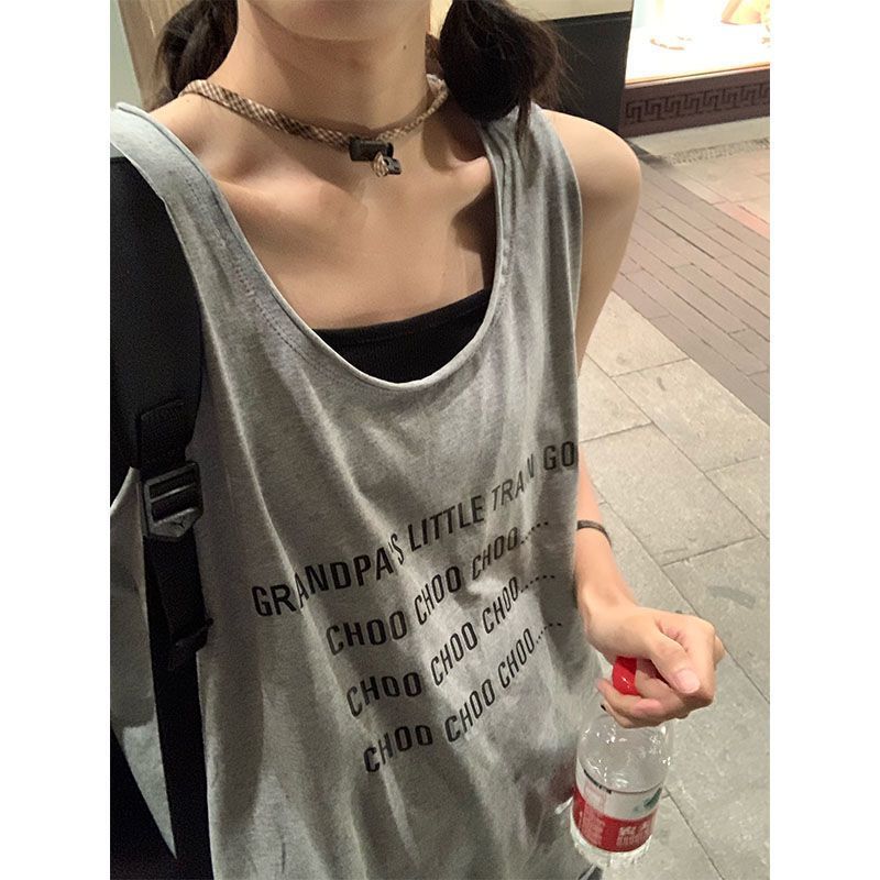 美式运动休闲背心女外穿夏季字母宽松百搭甜酷风无袖t恤上衣ins潮