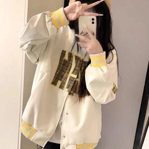 冬季美式网红字母刺绣棒球服男女夹克百搭情侣装复古外套vintage