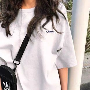 学生ins少女上衣潮 原宿慵懒风字母印花短袖 T恤女2025夏季 新款 韩版