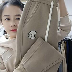 加绒加厚卫裤女秋冬季休闲松紧高腰哈伦裤百搭显瘦束脚休闲运动裤