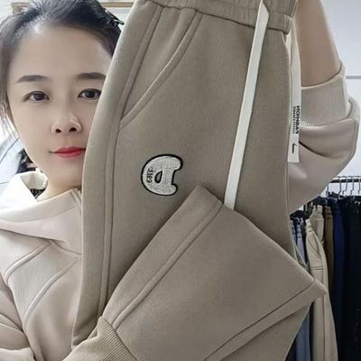 加绒加厚卫裤女秋冬季休闲松紧高腰哈伦裤百搭显瘦束脚休闲运动裤