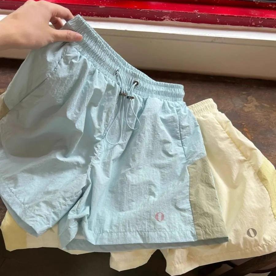 小个子高腰浅蓝色松紧腰休闲短裤女夏季运动健身直筒五分阔腿裤子