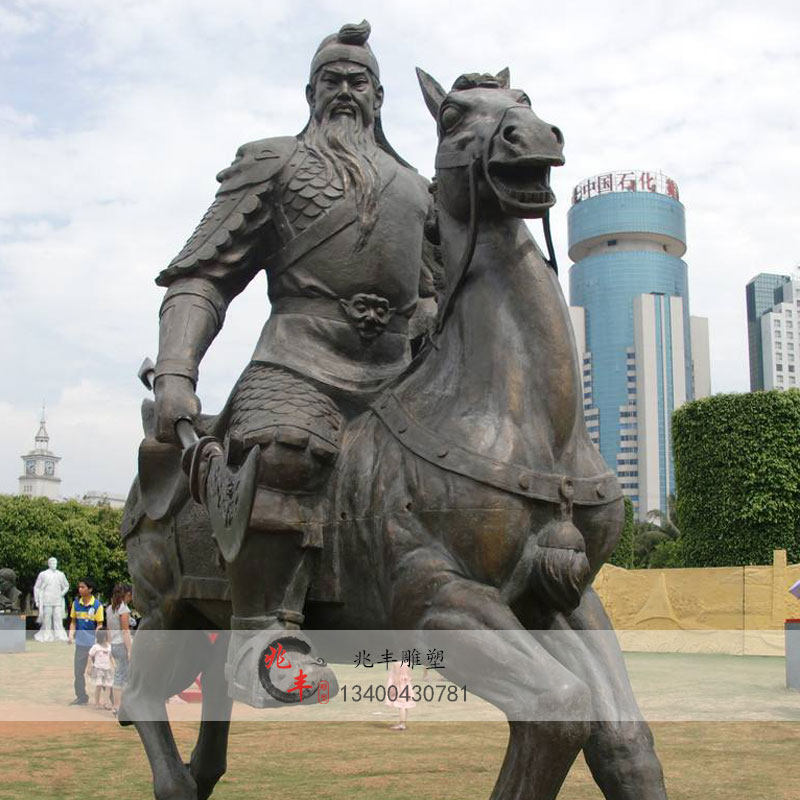 刘关张摆件骑马人物铜像古代将军忠义英雄户外大型玻璃钢雕塑定制