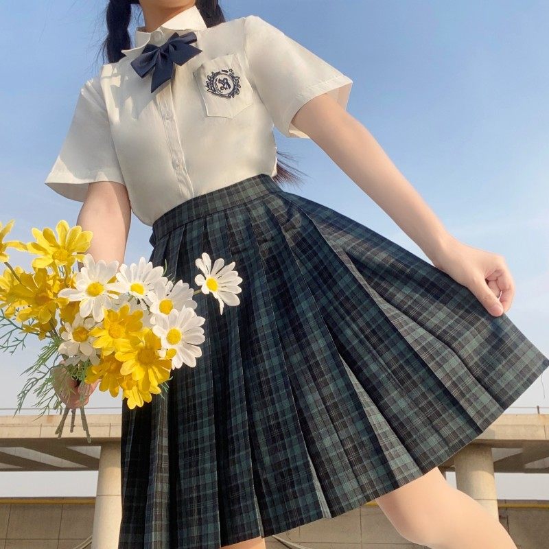 海苔jk格裙日系制服裙正版学院风深夜幻境绿色格子百褶裙短裙xs