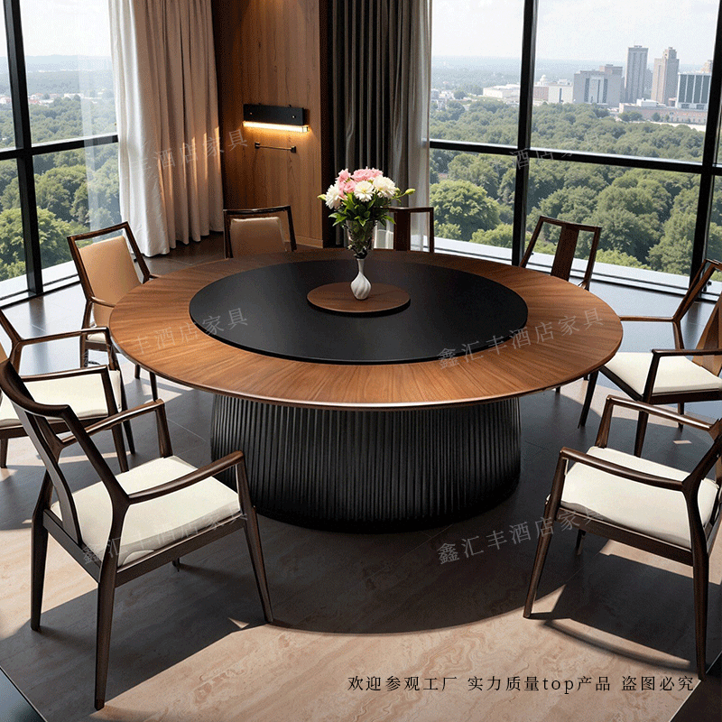 新中式酒店电动餐桌大圆桌岩板转盘20人别墅会所包厢电磁炉餐桌椅,商业/办公家具,酒店桌椅,淘宝优惠券,粉丝福利购,淘宝优惠卷