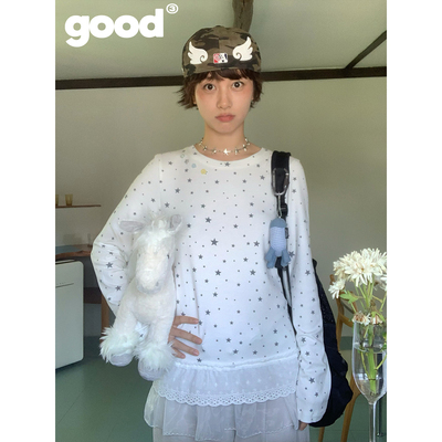美好商店MeihaoStore「星糖丸」满印星星打底衫带花边屁帘长袖T恤
