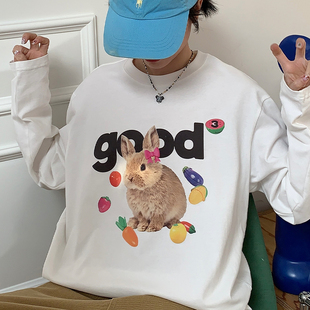 美好商店MeihaoStore兔年款 T恤宽松 白色good小兔子印花纯棉长袖