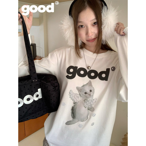 美好商店MeihaoStore「天使哈基米」小猫爪印反光全棉圆领长袖T恤