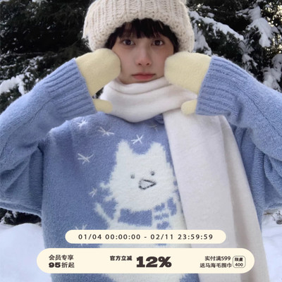 美好商店猫猫头雪人连帽毛衣