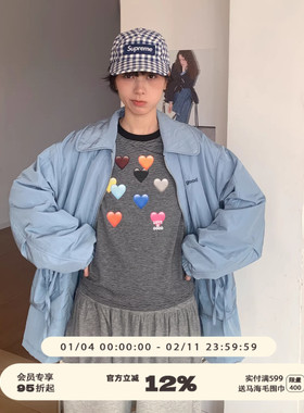 美好商店MeihaoStore蓝色翻领薄棉三防冲抽褶外套