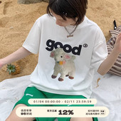 美好商店MeihaoStore春夏白色休闲原创圆领印花小羊羔good短袖 T恤