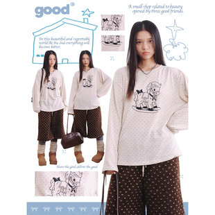 美好商店MeihaoStore「摇摇木马」梦回童年线条木马米色波点长袖