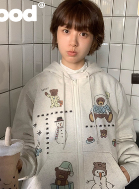 美好商店MeihaoStore可爱值拉满的小熊雪人开衫连帽卫衣外套
