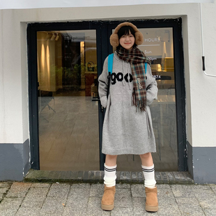 美好商店MeihaoStore宽松加长款 纯色good提花连帽毛衣连衣裙 经典