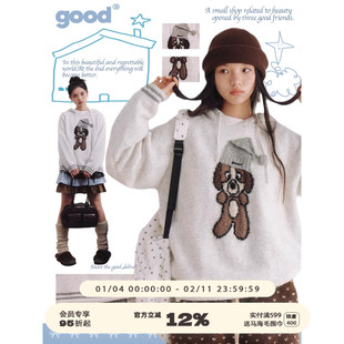 美好商店MeihaoStore「时髦小狗」线条小狗立体good米白连帽毛衣