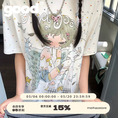 美好商店MeihaoStore糖豆波点翅膀情绪女孩轻亚短袖T恤