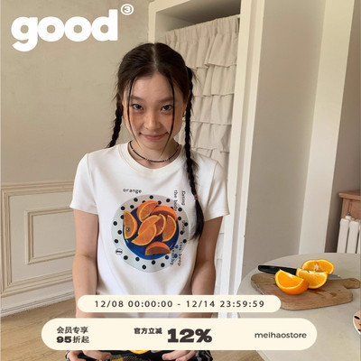 美好商店MeihaoStore亮眼夏日切块橙子波点果盘小板型短袖T恤