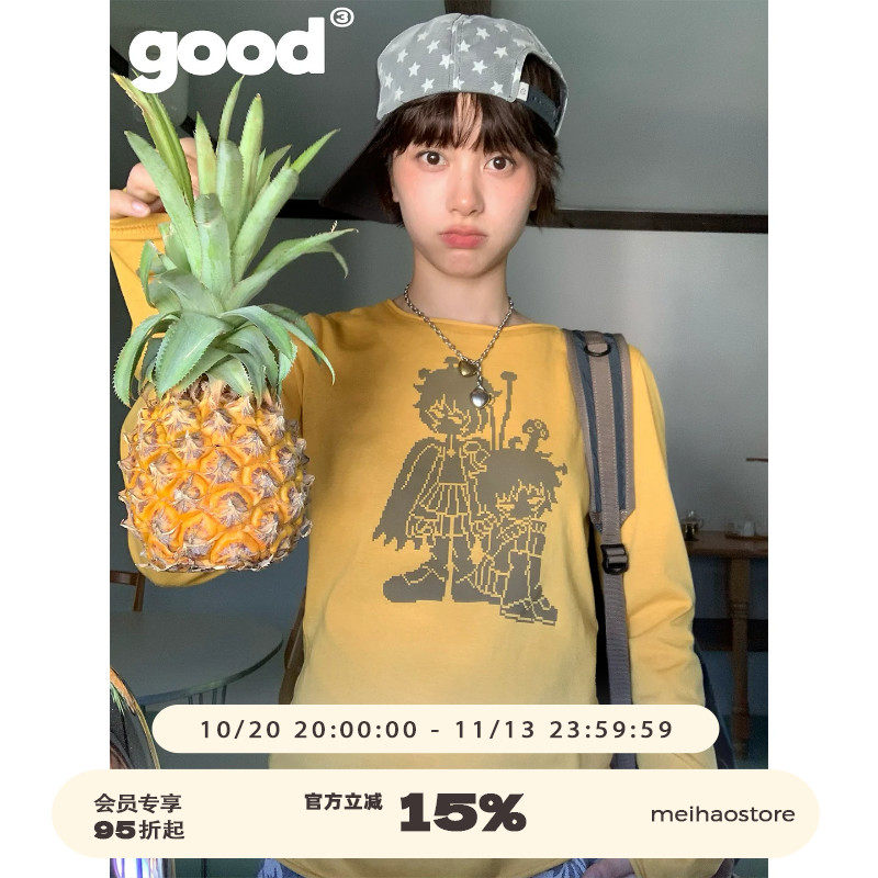 美好商店MeihaoStore「蘑古力」贝贝南瓜色头顶长蘑菇女孩长袖T恤