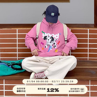 美好商店多色玩具good斑点狗印花连帽套头加绒卫衣休闲可爱情侣款