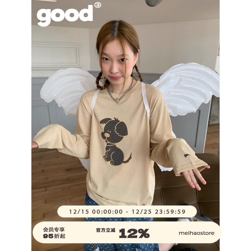 美好商店MeihaoStore「小狗擅长等待」卡布奇诺波点小狗长袖T恤