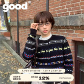 美好商店MeihaoStore可爱图腾费尔岛基础短款 牛角扣毛衣开衫