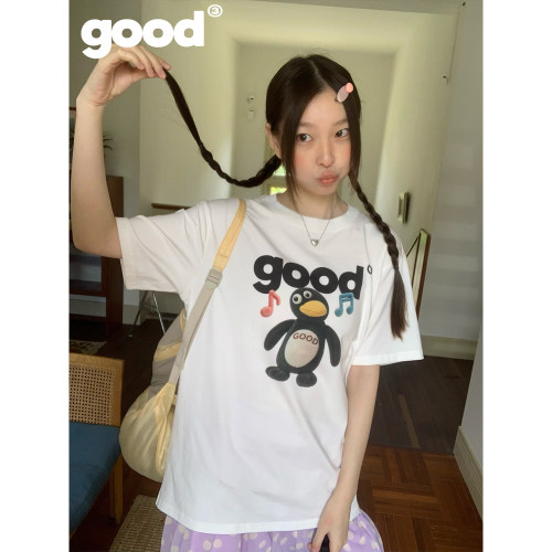 美好商店MeihaoStore「摇摆BGM」爱音乐good音符软萌企鹅圆领T恤