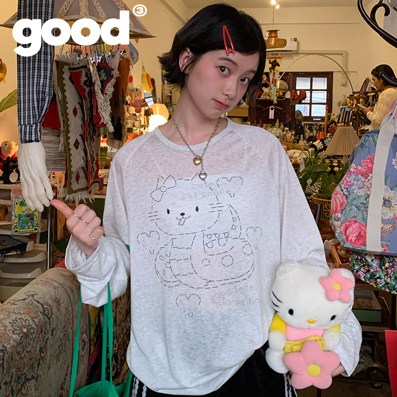 美好商店MeihaoStore恶搞kitty小蛇灰色长袖罩衫防晒长袖T恤