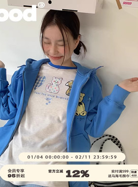 美好商店MeihaoStore星星散落一地宝蓝色连帽开衫卫衣外套