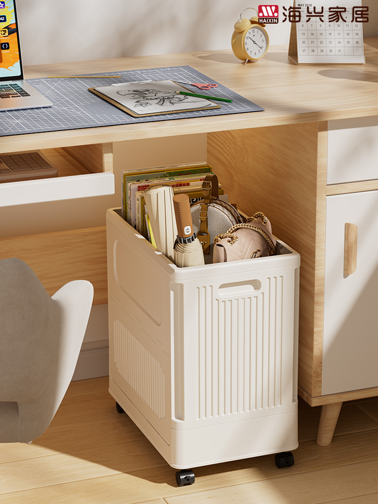 桌下置物架办公室工位放包可移动小推车宿舍书包折叠小型收纳筐