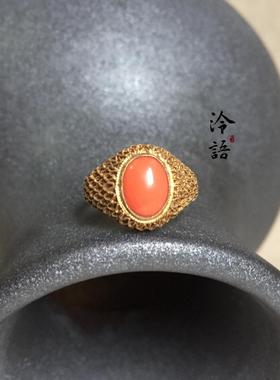 古韵风花丝镶嵌红色宝石戒指