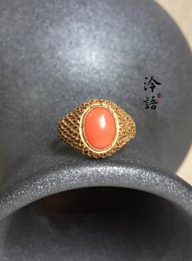 古韵风花丝镶嵌红色宝石戒指