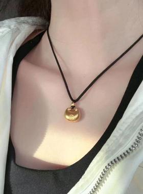 网红胖福吊坠项链女气质高级感黑色绳子锁包锁骨链