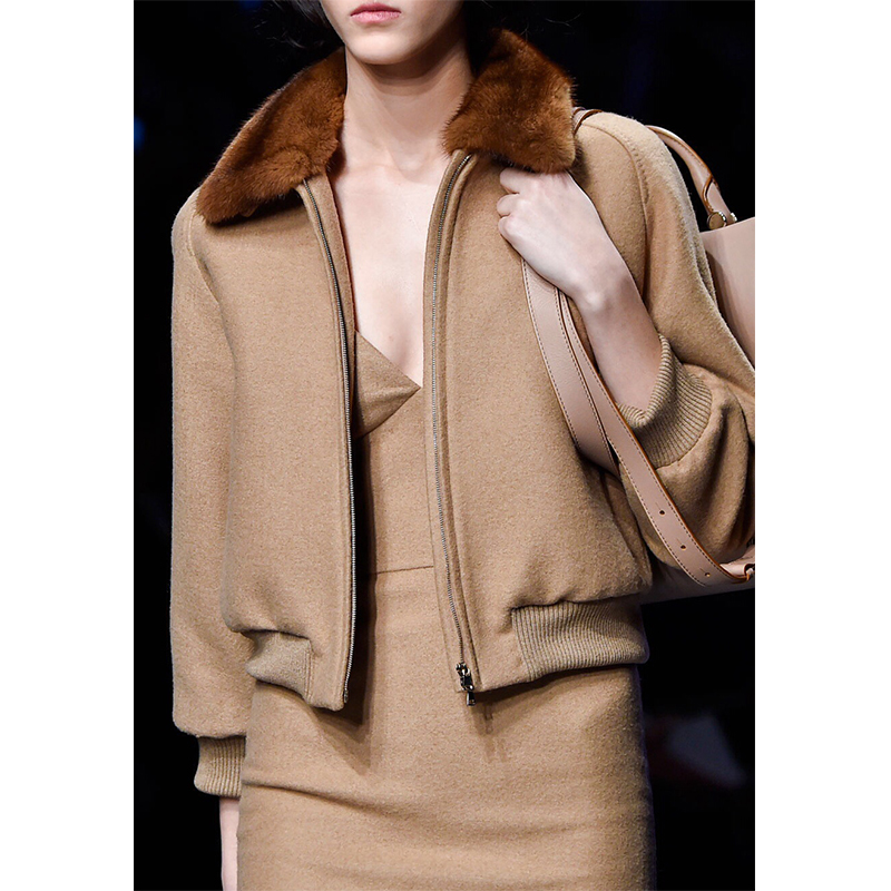 高端羊绒飞行员夹克廓形显瘦外套