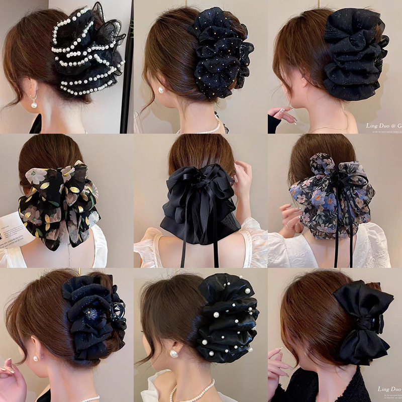 飘带蝴蝶结抓夹大号发夹女2025年新款后脑勺盘发鲨鱼夹子发卡头饰