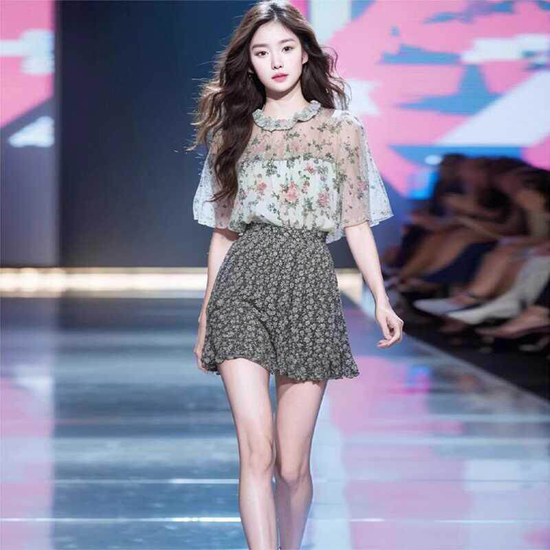 FAshi 洋气名媛减龄时尚小个子搭配一整套纯欲短裙子两件套装女夏