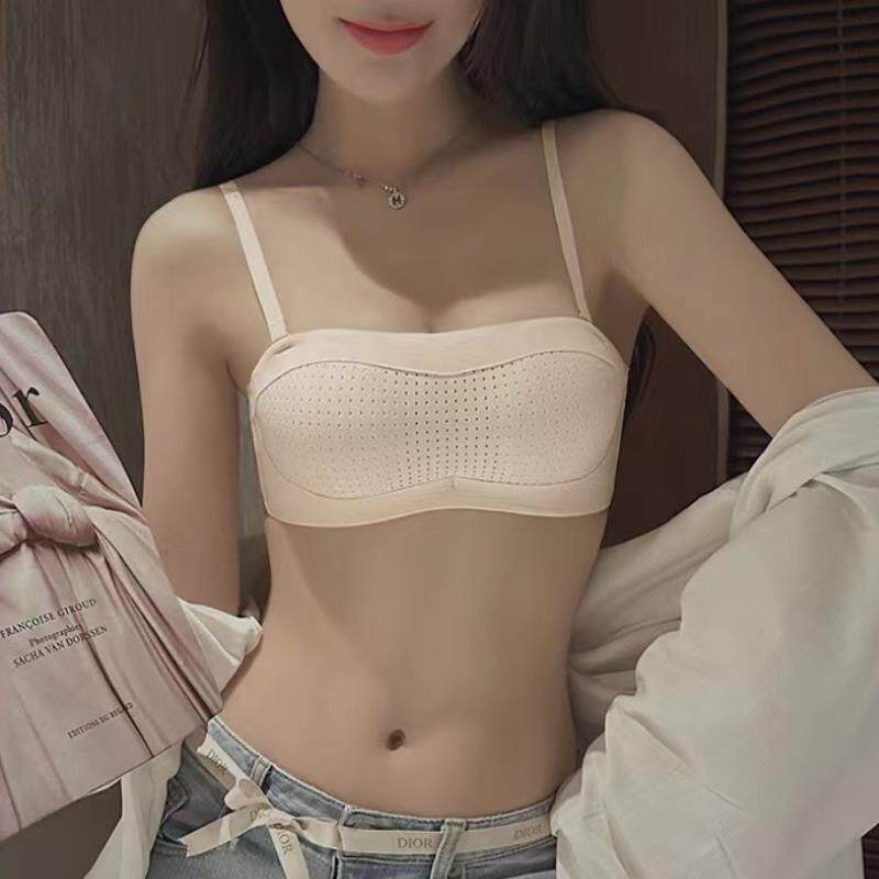 维多利亚夏季薄款内衣女聚拢小胸显大防走光无肩带文胸无钢圈抹胸