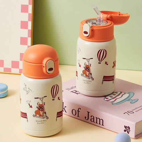 316不锈钢儿童保温杯带吸管