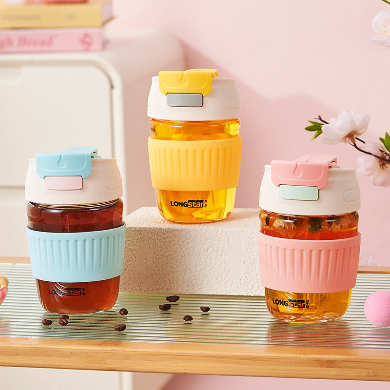 高颜值玻璃杯水杯女士双饮咖啡杯便携式可爱带吸管随行杯网红杯子