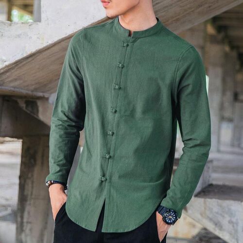 Chinese style casual vintage cotton linen button men's shirt