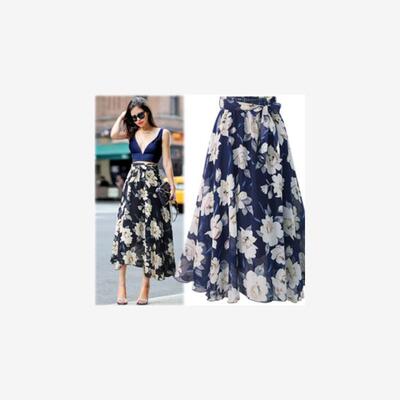 Plus size Women summer chiffon skirt girls print long skirts