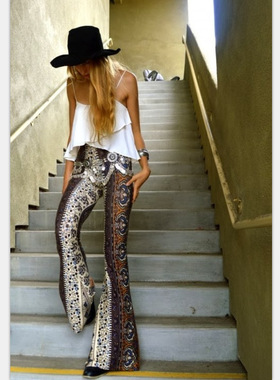 Boho Summer Women's Stch Bell Bottom Trousers Ladie Slim