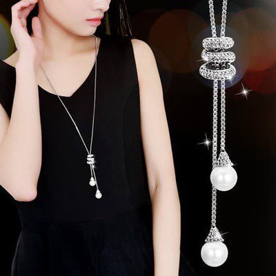 2017 women sweater necklace pendant set auger tassel珍珠项链