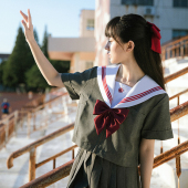 JK制服正统原创学生校服水手服 灰身赤三本夏服 现货清仓