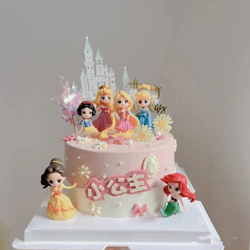 公主蛋糕装饰生日蛋糕装饰摆件女孩白雪公主美人鱼贝尔爱莎公仔