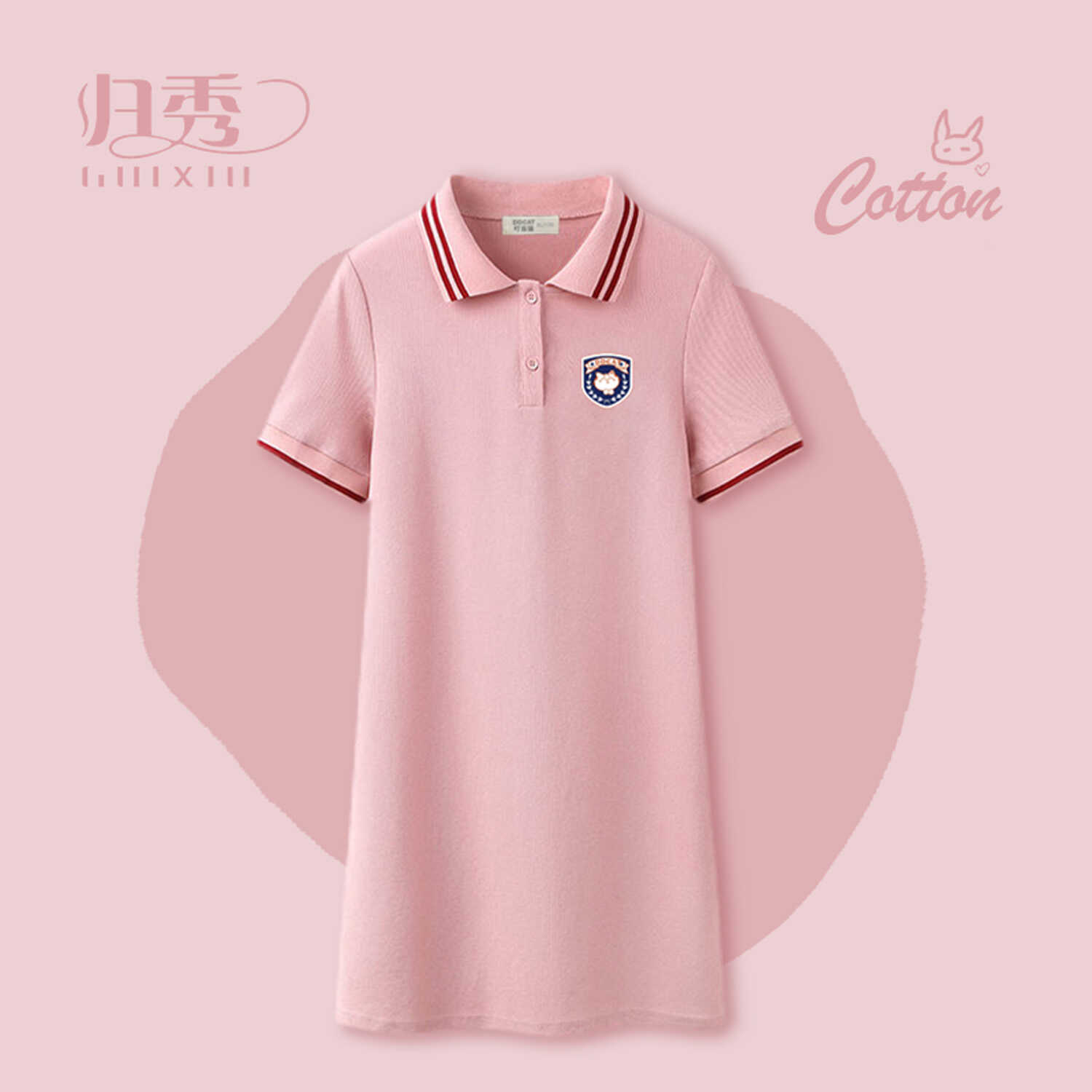 亲子装母女装连衣裙女童炸街撞色polo连衣裙夏中大童休闲显瘦裙子