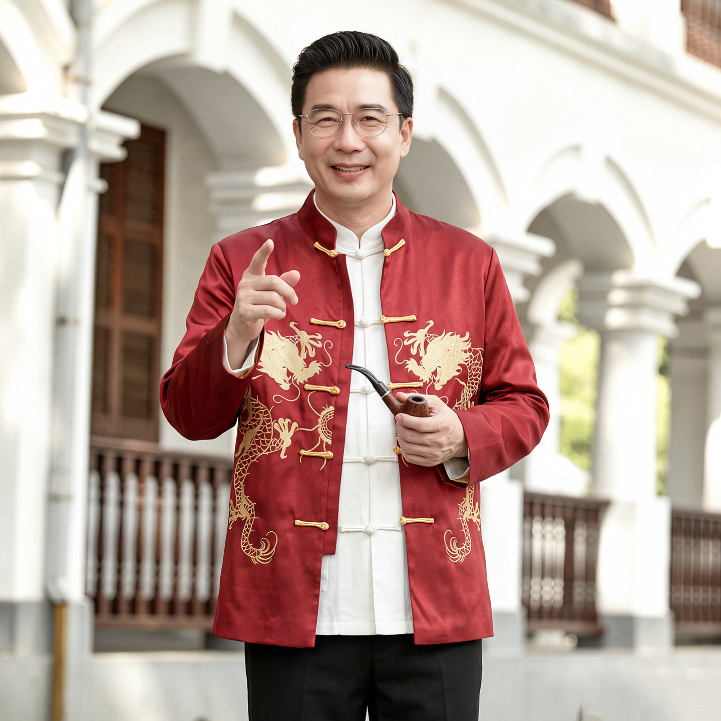 唐装男装中国风春秋装中式长袖套装外套中老年人生日婚礼演出礼服										