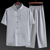 Flax Tang costume Short sleeved suit Middle-aged and elderly people 60-70 grandpa Summer wear Cotton and hemp Chinese style the elderly clothes
