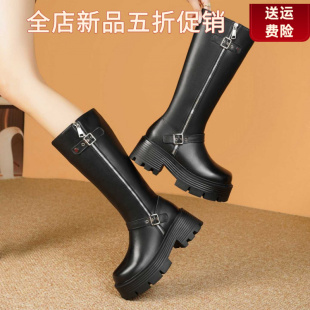 妮甸蜘蛛王冠真皮冬靴女真皮羊毛高筒靴舒适女新款加绒加厚棉靴粗